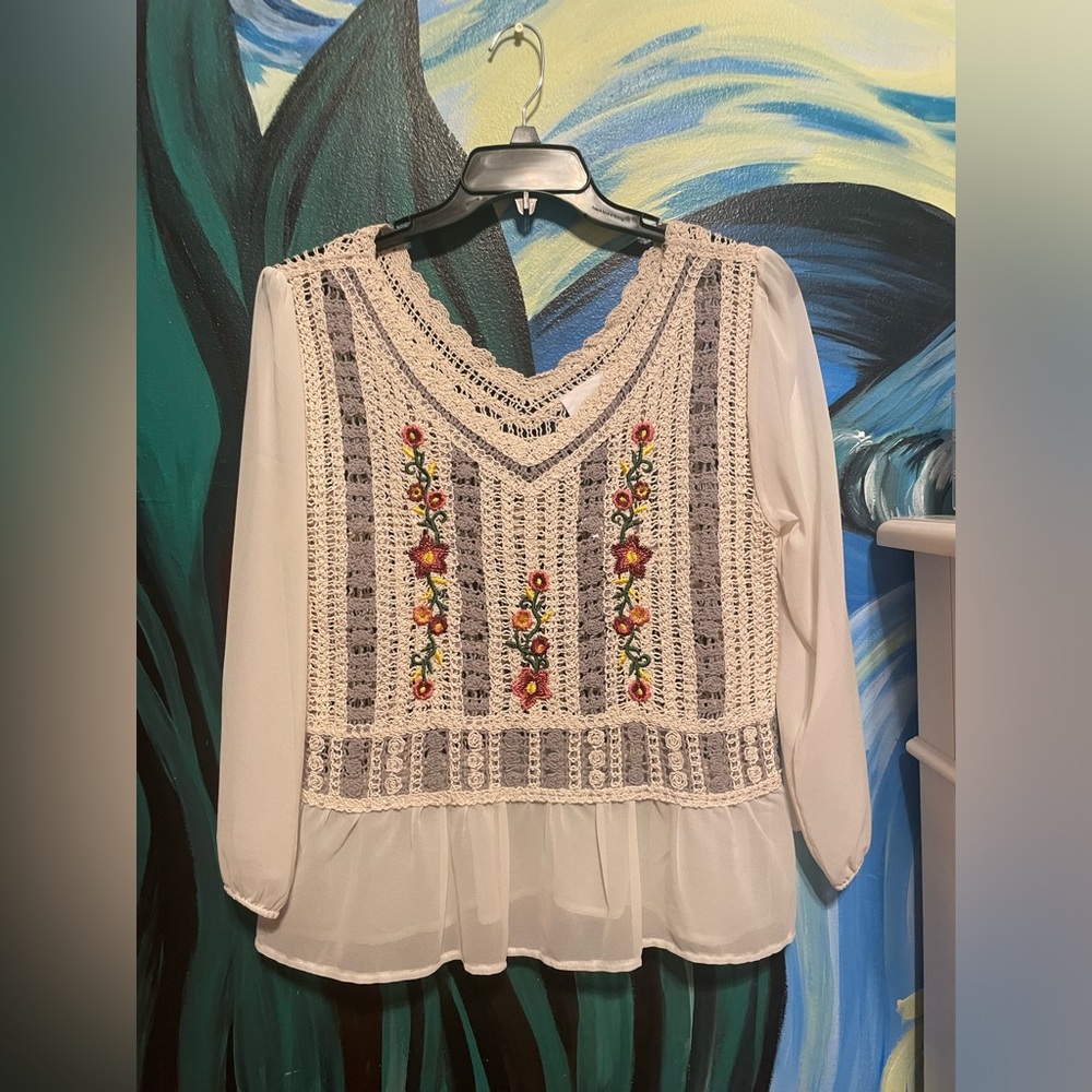Lola Blouse with Crochet Embroidered Vest